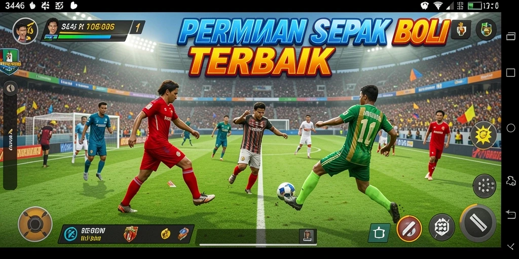 Tampilan gameplay mendebarkan dari 3446 yang menampilkan aksi sepak bola.
