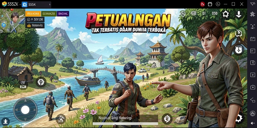 Screenshot gameplay 555ZK yang menampilkan petualangan epik di dunia terbuka.