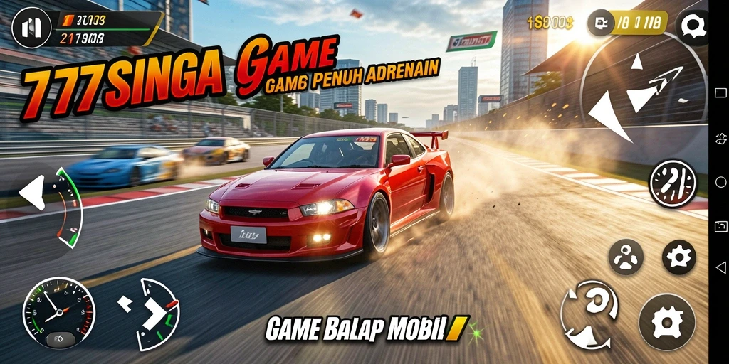Tampilan gameplay 77SINGA yang mendebarkan dalam balapan mobil.