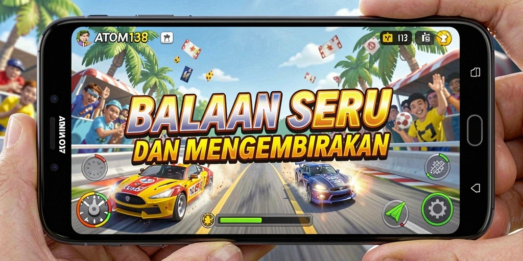 Screenshot gameplay ATOM138 yang menunjukkan aksi balapan seru.