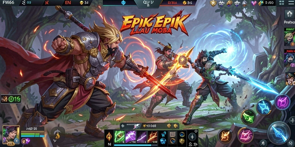 Screenshot gameplay FW66 menunjukkan aksi seru dalam pertempuran MOBA.
