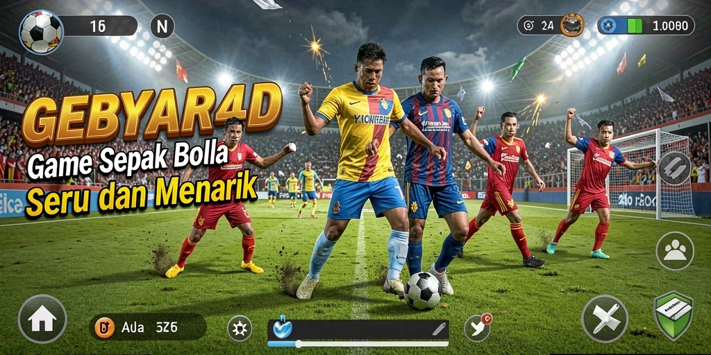 Gameplay seru GEBYAR4D dengan aksi pemain sepak bola.