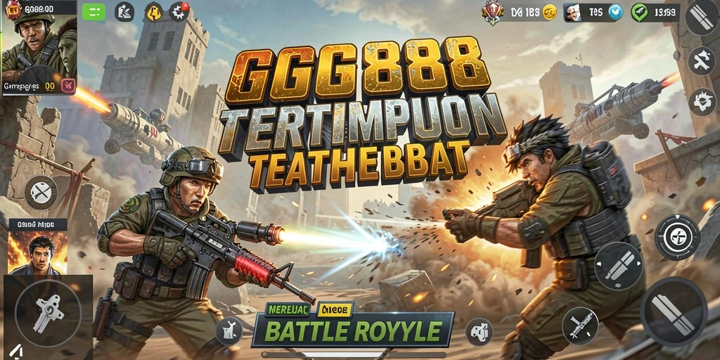 Tangkapan layar gameplay seru GGG888 di arena Battle Royale.