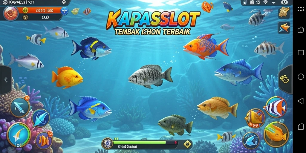 Screenshot gameplay KAPALSLOT menampilkan aksi menembak ikan yang seru.