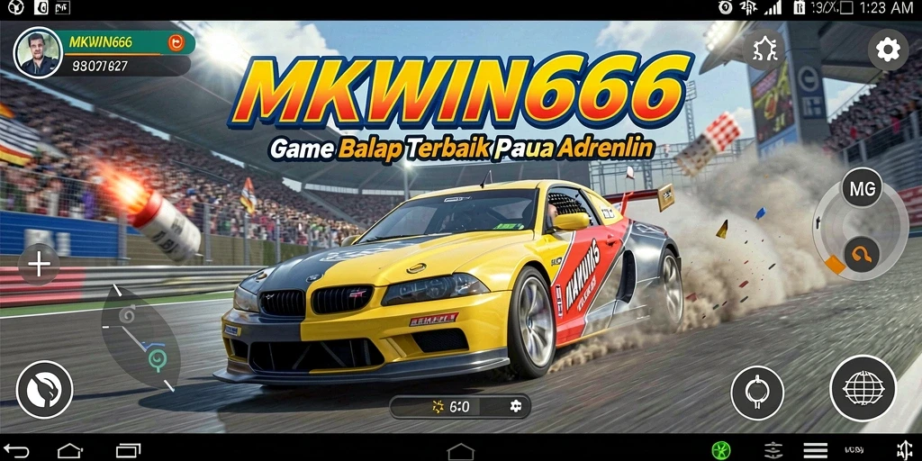 Tangkapan layar gameplay MKWIN666 menunjukkan aksi balap yang mendebarkan.