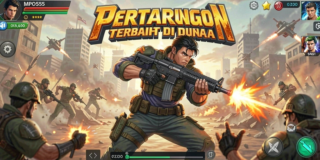 Screenshot menunjukkan pertarungan seru antara dua karakter di MPO555.