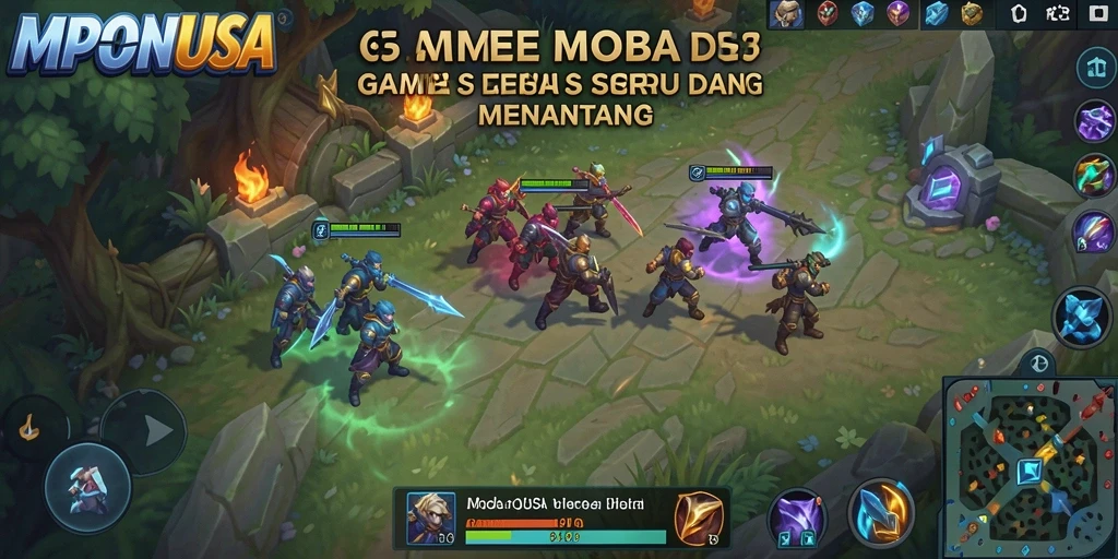 Tangkapan layar MPONUSA menampilkan pertempuran MOBA yang mendebarkan.