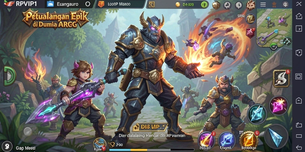 Tampilan gameplay RPVIP1 menampilkan pertarungan seru di dunia fantasi.