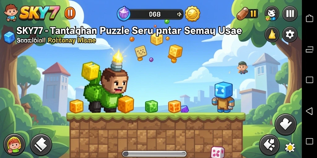 Tampilan gameplay SKY77 yang menantang dan penuh warna.