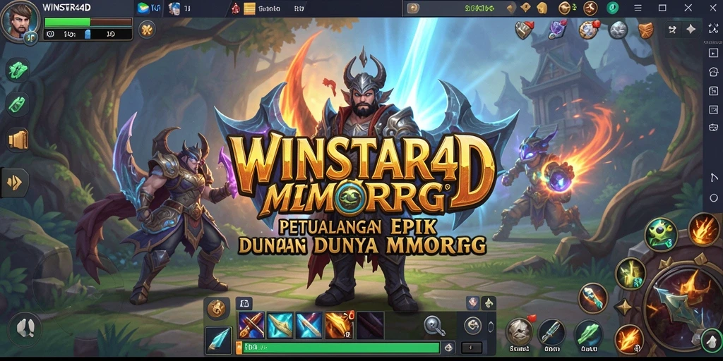 Gameplay epik dalam <strong>WINSTAR4D</strong> menunjukkan pertarungan melawan monster besar.